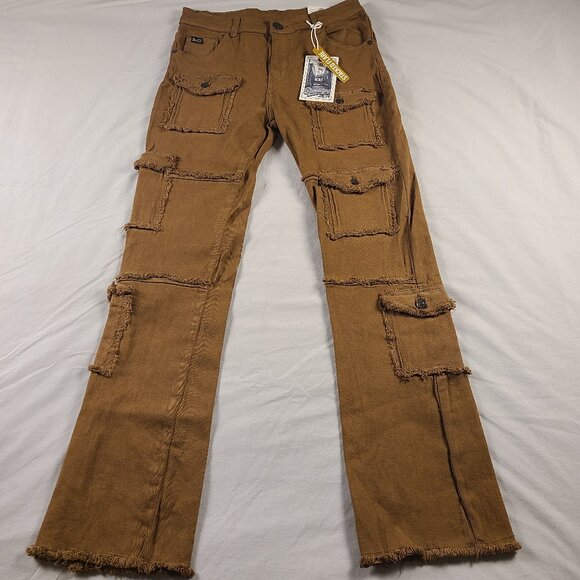 Brooklyn's Best Women's 14 Cargo Pants Fringed Pockets Brown - Picture 1 of 13